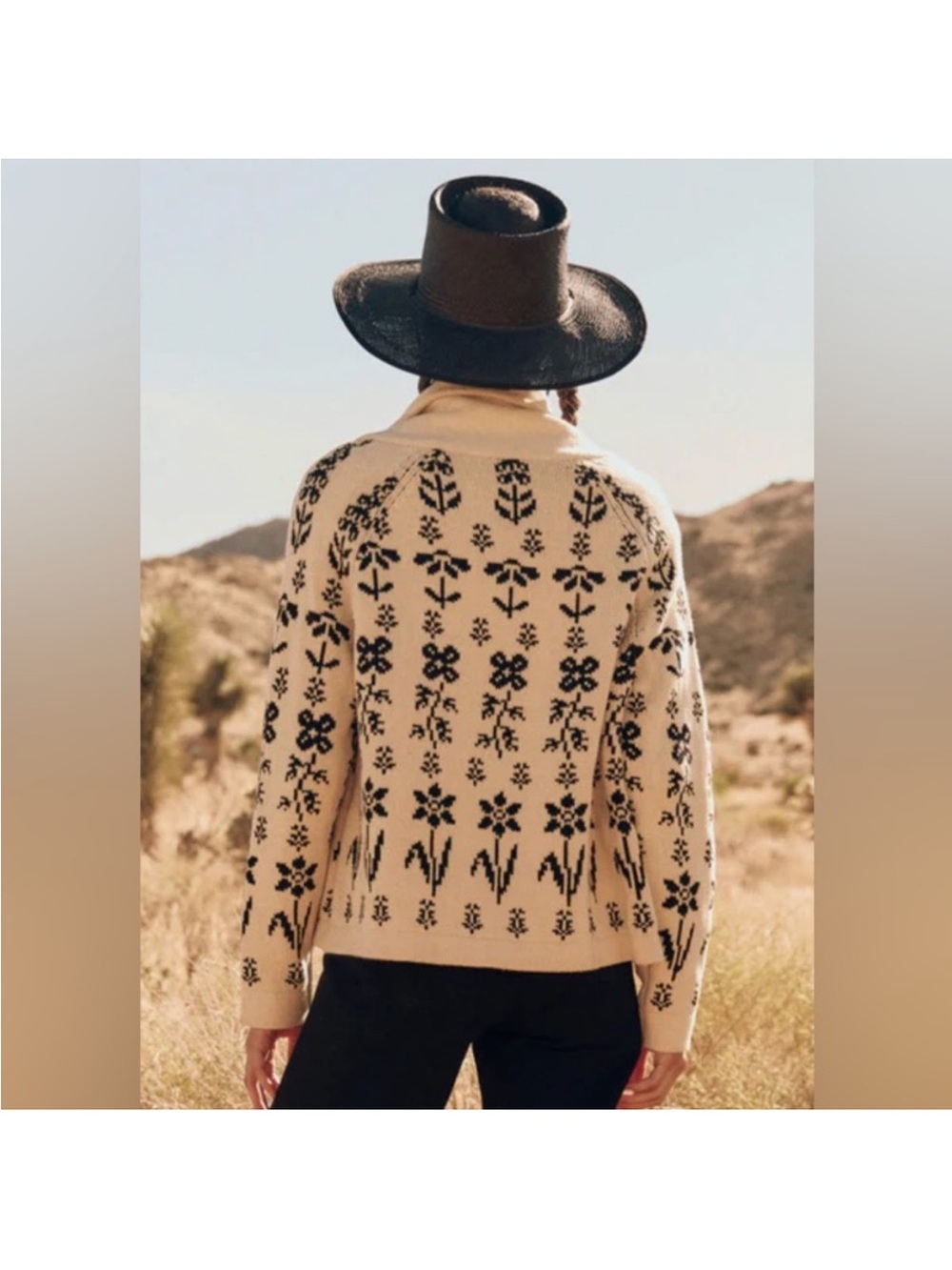 THE GREAT. Lodge Cardigan, Cream and Black Garden - Picture 2 of 7